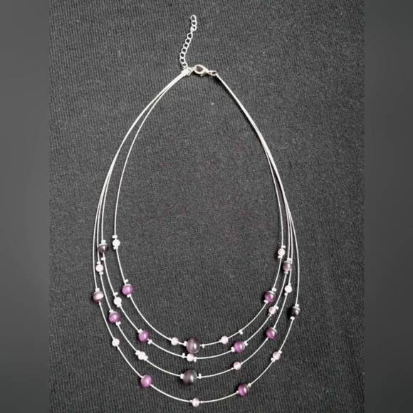 Free with purchase - 4 strings necklace - purple beads on wire - Picture 6 of 9